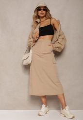 Beżowy Casualowy Komplet 2-Częściowy Rozpinana Bluza i Spódnica z Kieszeniami na Klapy Lennira. Brązowe bluzy Renee, l, bez wzorów, eleganckie, bez ramiączek, bez kaptura. W wyprzedaży za 127.99 zł.