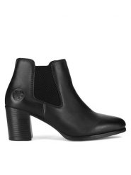 Rieker Botki 50194-00 Czarny. Czarne botki Rieker, bez wzorów, bez obcasa, na słupku, bez zapięcia. Za 299.99 zł.