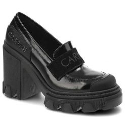 Czarne Półbuty Carinii Modne Skórzane Buty Damskie. Czarne półbuty wsuwane Carinii, bez wzorów, ze skóry, biznesowe, bez obcasa, na obcasie. Za 369.00 zł.