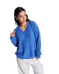 Bluza z kapturem dla Kobiety OCEAN DRIVE Niebieski. Niebieskie bluzy Roxy, s, bez wzorów, z dzianiny, bez ramiączek, z kapturem. Za 219.99 zł.