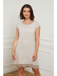 Curvy Lady Lniana sukienka w kolorze beżowym rozmiar: 44/46. Brązowe sukienki Curvy Lady, na co dzień, bez wzorów, z koronki, klasyczne, bez kołnierzyka, bez ramiączek, mini, proste. Za 133.95 zł.