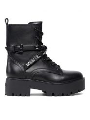 Guess Trapery FL8VDA ELE10 Czarny. Czarne traperki Guess, z aplikacjami, ze skóry, bez obcasa, bez zapięcia. Za 919.99 zł.
