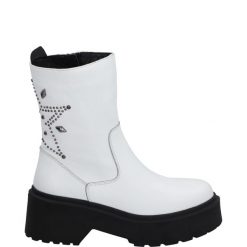 BIAŁE BOTKI 054225822065 WHI. Białe botki Venezia, bez wzorów, ze skóry, bez obcasa, bez zapięcia. Za 279.00 zł.