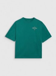 4F T-shirt oversize z nadrukiem damski - turkusowy S. Niebieskie t-shirty sportowe 4f, s, bez wzorów, z bawełny, bez ramiączek. Za 59.99 zł.