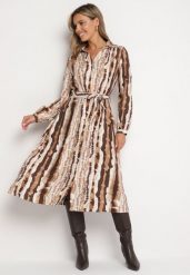 Brązowa Wiskozowa Sukienka Koszulowa Wiązana Paskiem Ellariah. Brązowe sukienki Born2be, na co dzień, l, z aplikacjami, z wiskozy, eleganckie, bez kołnierzyka, bez ramiączek, dopasowane. Za 74.99 zł.