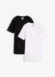 Długi T-shirt z czystej bawełny organicznej (2 szt.). Czarne t-shirty bonprix, bez wzorów, z bawełny, bez kołnierzyka, bez ramiączek. Za 77.99 zł.
