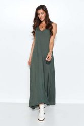 Maxi Sukienka na Szerokich Ramiączkach - Khaki. Brązowe sukienki Makadamia, m, bez wzorów, z dzianiny, bez kołnierzyka, bez ramiączek, maxi. Za 219.90 zł.