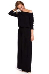 Czarna Zbluzowana Maxi Sukienka z Paskiem. Czarne sukienki MOE, l, bez wzorów, z bawełny, bez kołnierzyka, bez ramiączek, maxi. Za 306.90 zł.