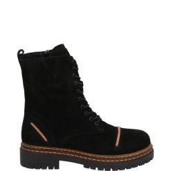 ZAMSZOWE BOTKI 422 BLACK. Czarne botki Venezia, bez wzorów, ze skóry, bez obcasa, bez zapięcia. Za 199.00 zł.