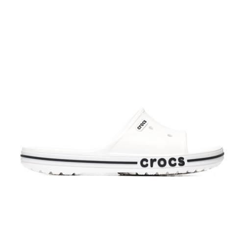 Klapki unisex Crocs Bayaband Slide. Białe klapki Crocs, bez wzorów, z materiału, bez obcasa, bez zapięcia. Za 119.99 zł.