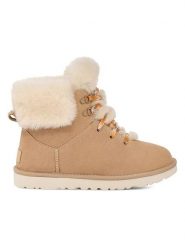 UGG Skórzane botki "W Classic Mini Alpine Lace" w kolorze beżowym rozmiar: 38. Brązowe botki UGG, bez wzorów, ze skóry, bez obcasa, bez zapięcia. Za 719.45 zł.