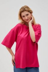 Bluza oversize fuksjowa. Bluzy MOODO, l, bez wzorów, z bawełny, bez kaptura. Za 69.99 zł.