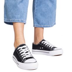 Czarne damskie trampki brokatowe. Czarne trampki bez wzorów, z tkaniny, eleganckie, bez zapięcia. Za 75.95 zł.