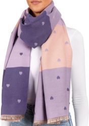 X2 Szalik Cashmirillo 70 x 200 cm - wzór w serca - Liliowy i Różowy. Fioletowe szaliki i kominy X2, na jesień, bez wzorów, z kaszmiru. Za 119.00 zł.