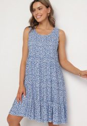 Niebieska Bawełniana Sukienka Bez Rękawów w Kolorowe Plamki Nattelle. Niebieskie sukienki Born2be, na co dzień, l, bez wzorów, z bawełny, eleganckie, bez kołnierzyka, bez ramiączek, midi. W wyprzedaży za 38.24 zł.
