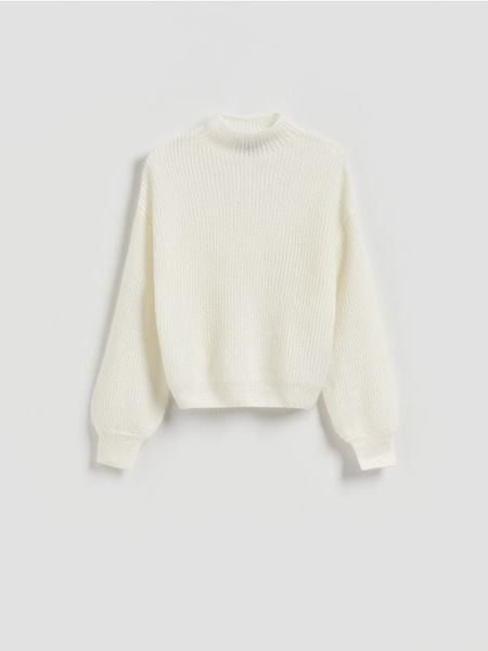 Sweter z wełną - złamana biel. Swetry Reserved, l, bez wzorów, z dzianiny, bez ramiączek. Za 259.99 zł.