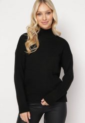 Czarny Asymetryczny Golf ze Ściągaczami Averssa. Czarne swetry Born2be, m, bez wzorów, klasyczne, bez ramiączek. W wyprzedaży za 76.49 zł.
