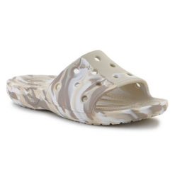 Klapki Crocs Classic Marbled Slide 206879-2Y3 beżowy. Brązowe klapki bez wzorów, sportowe, bez obcasa, bez zapięcia. Za 271.50 zł.