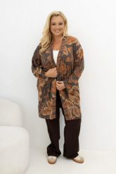 Sweterkowy kardigan Slow Moments brązowy w rdzawy print kwiatowy Plus Size Oversize. Brązowe swetry Moda Size Plus Iwanek, l, bez wzorów, z dzianiny, eleganckie, plus size, bez ramiączek. Za 179.90 zł.