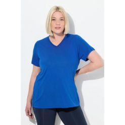 Damskie Bluzka funkcyjna antybakteryjny materiał dekolt w serek rękaw 1/2. Niebieskie t-shirty sportowe Ulla Popken, plus size, bez wzorów, z materiału, bez ramiączek. Za 199.99 zł.