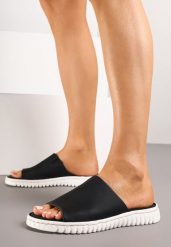 Czarne Klapki Vices z Ekoskóry na Tłoczonej Podeszwie Norovia. Czarne klapki Born2be, bez wzorów, z jeansu, boho, bez obcasa, na płaskiej podeszwie, bez zapięcia. Za 79.99 zł.