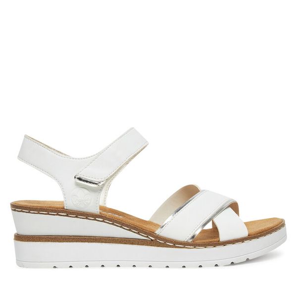 Sandały Rieker. Białe sandały Rieker, bez wzorów, bez obcasa, na koturnie, bez zapięcia. Za 289.99 zł.