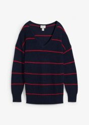 Sweter oversized. Niebieskie swetry bonprix, bez wzorów, bez ramiączek. Za 99.99 zł.