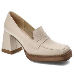 Beżowe Półbuty Armodo Eleganckie Obuwie Damskie Na Słupku. Brązowe półbuty wsuwane Armodo, z aplikacjami, ze skóry, eleganckie, bez obcasa, na obcasie. Za 449.00 zł.