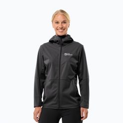 Kurtka softshell damska Jack Wolfskin Feldberg Hoody. Czarne kurtki Jack Wolfskin, bez wzorów, z softshellu, sportowe, bez kaptura. Za 389.99 zł.