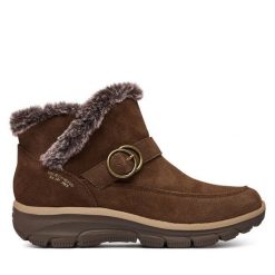 Botki Skechers. Brązowe botki Skechers, bez wzorów, bez obcasa, na płaskiej podeszwie, bez zapięcia. Za 449.99 zł.