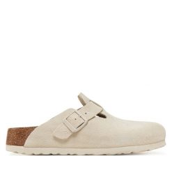 Klapki Birkenstock. Białe klapki Birkenstock, bez wzorów, bez obcasa, bez zapięcia. Za 719.99 zł.
