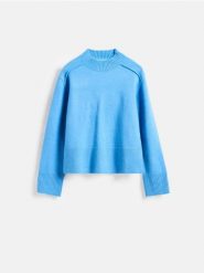 Sweter ze stójką - niebieski. Niebieskie swetry Reserved, l, bez wzorów, z dzianiny, bez ramiączek. Za 129.99 zł.