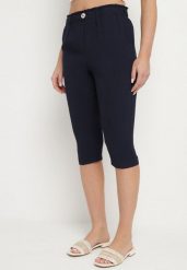 Granatowe Spodnie Capri z Bawełną i Wysokim Stanem Galirosa. Niebieskie jeansy Born2be, l, bez wzorów, z bawełny, eleganckie, z podwyższonym stanem. Za 59.99 zł.