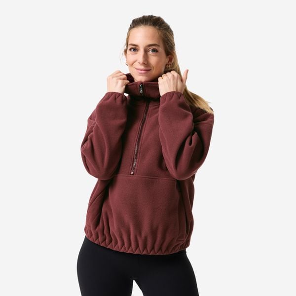 Bluza do jogi damska Domyos polar. Fioletowe bluzy z kapturem DOMYOS, l, bez wzorów, z materiału, bez kaptura, na fitness i siłownię. Za 119.99 zł.