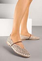 Ciemnobeżowe Szydełkowe Balerinki w Stylu Boho z Paskiem Vomea. Brązowe baleriny Renee, w ażurowe wzory, boho, bez obcasa, bez zapięcia. Za 89.99 zł.