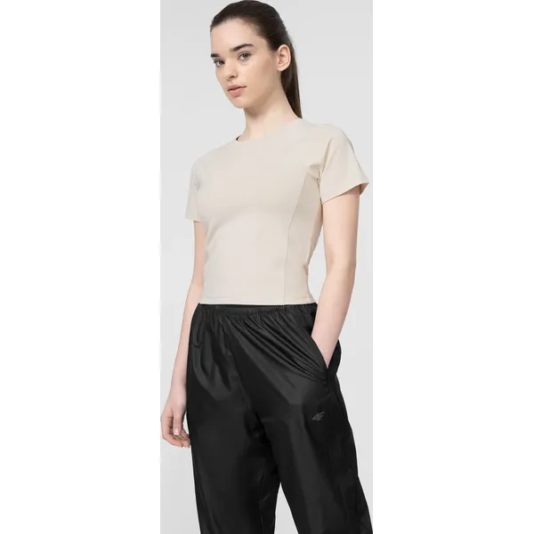 T-shirt crop-top gładki damski. Żółte t-shirty 4f, xl, bez wzorów, z bawełny, bez kołnierzyka, bez ramiączek. Za 59.99 zł.