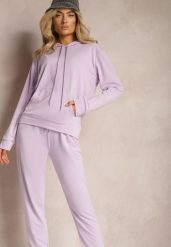 Fioletowy Klasyczny Komplet Dresowy z Bluzą Kangurką i Spodniami Typu Jogger Salevia. Fioletowe bluzy Renee, m, bez wzorów, z dresówki, bez kaptura. W wyprzedaży za 67.99 zł.