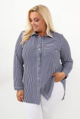 Elegancka koszula w paski PLUS SIZE XXL. Czerwone koszule Nasi partnerzy, m, bez wzorów, z poliesteru, eleganckie, bez kołnierzyka, plus size, bez ramiączek. Za 179.90 zł.