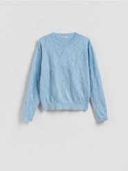 Sweter ze strukturalnym wzorem - jasnoniebieski. Niebieskie swetry Reserved, l, bez wzorów, z dzianiny, bez ramiączek. Za 119.99 zł.