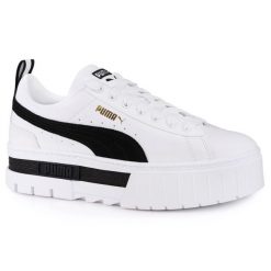 Buty damskie sneakersy sportowe Puma MAYZE LTHR. Białe buty sportowe lifestyle Puma, bez wzorów, casualowe, bez zapięcia. W wyprzedaży za 199.00 zł.