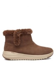 Skechers Botki On-The-Go Stellar 144775/CHOC Brązowy. Brązowe botki Skechers, bez wzorów, ze skóry, bez obcasa, na płaskiej podeszwie, bez zapięcia. Za 379.99 zł.