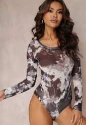 Szare Body z Siateczkowej Tkaniny z Długimi Rękawami Kaisla. Szare body i gorsety Renee, bez wzorów, z tkaniny, bez ramiączek. W wyprzedaży za 75.99 zł.