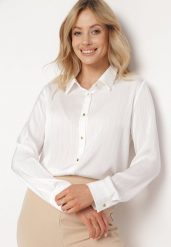 Biała Koszula o Klasycznym Fasonie Zapinana na Guziki Dlinesta. Białe koszule Born2be, l, bez wzorów, z jeansu, eleganckie, bez kołnierzyka, bez ramiączek. W wyprzedaży za 84.99 zł.