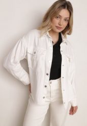 Biała Bawełniana Kurtka Jeansowa o Koszulowym Kroju na Napy Yrelola. Białe kurtki Born2be, l, bez wzorów, z bawełny, biznesowe, bez kaptura. Za 169.99 zł.