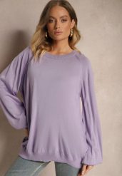 Fioletowy Sweter Oversize Ozdobiony Szerokimi Ściągaczami Anittia. Fioletowe swetry Renee, m, bez wzorów, z jeansu, casualowe, bez ramiączek. W wyprzedaży za 79.99 zł.