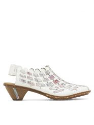 Rieker Sandały 46778-80 Biały. Białe sandały Rieker, bez wzorów, ze skóry, bez obcasa, na słupku, bez zapięcia. Za 339.99 zł.