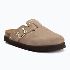 Klapki damskie Scholl Beatriz Suede. Brązowe klapki Scholl, bez wzorów, z materiału, eleganckie, bez obcasa, bez zapięcia. Za 529.99 zł.