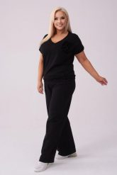 Czarny komplet dresowy Róża - bluzka + długie spodnie PLUS SIZE XXL LATO. Czarne bluzki Moda Size Plus Iwanek, l, bez wzorów, z bawełny, klasyczne, bez kołnierzyka, plus size, bez ramiączek. Za 289.90 zł.