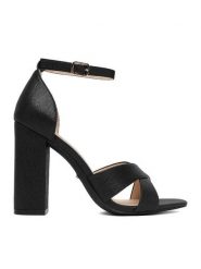 DeeZee Sandały CEO-998877 Czarny. Czarne sandały DeeZee, bez wzorów, z materiału, bez obcasa, na słupku, bez zapięcia. Za 139.99 zł.