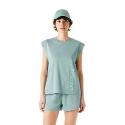 Koszulka damska Lacoste. Zielone t-shirty sportowe Lacoste, xs, z aplikacjami, z bawełny, bez ramiączek, na fitness i siłownię. Za 167.00 zł.